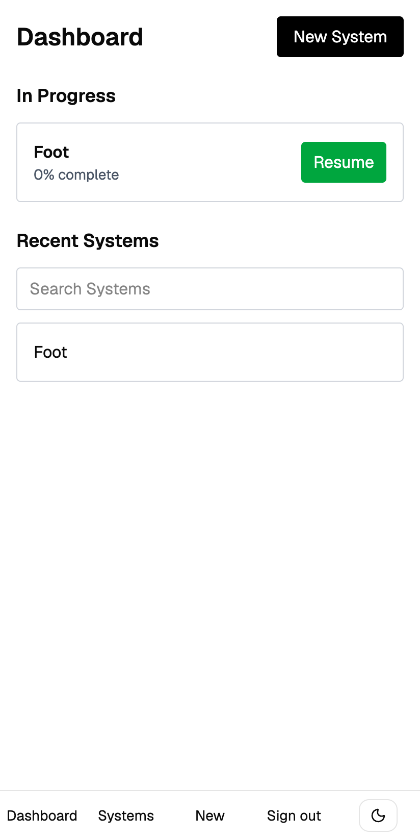 Systemly dashboard showing a checklist run in progress and recently used checklists