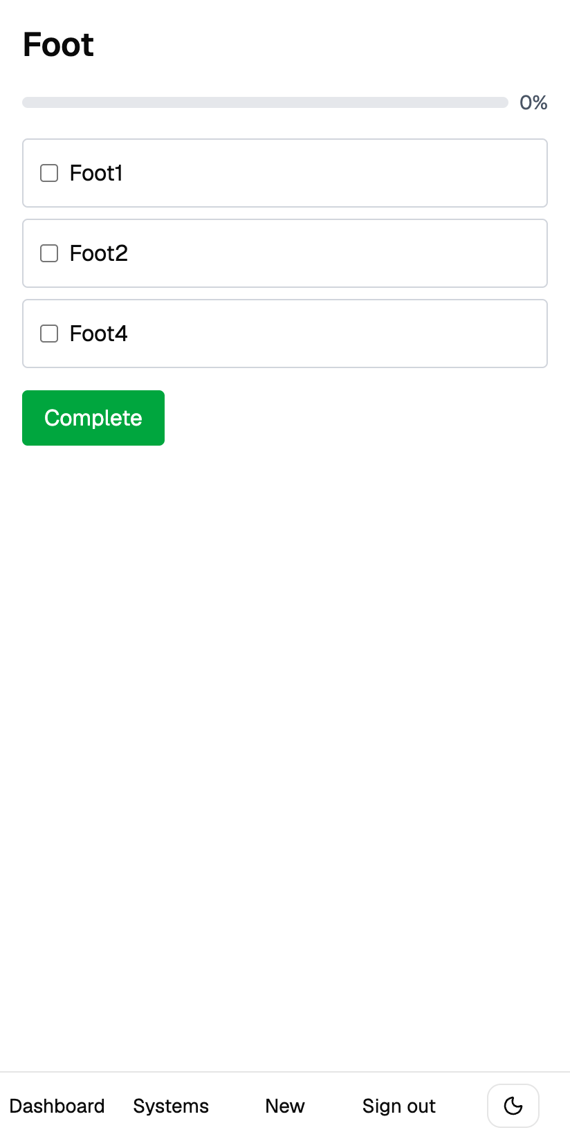 Running a saved checklist on a phone, ticking off steps one at a time